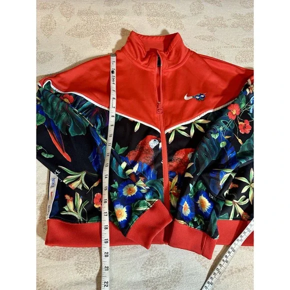 Nike Sportswear Jacket Womens Large Red Tropical Full Zip Lightweight Cropped - Picture 7 of 11